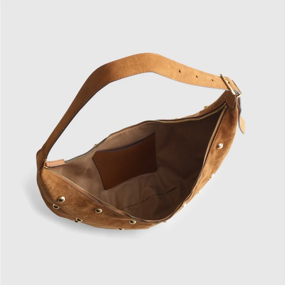 NWT MADEWELL ESSENTIAL CURVE SUEDE SHOULDER/CROSSBODY BAG. Dried acorn - Picture 5 of 9